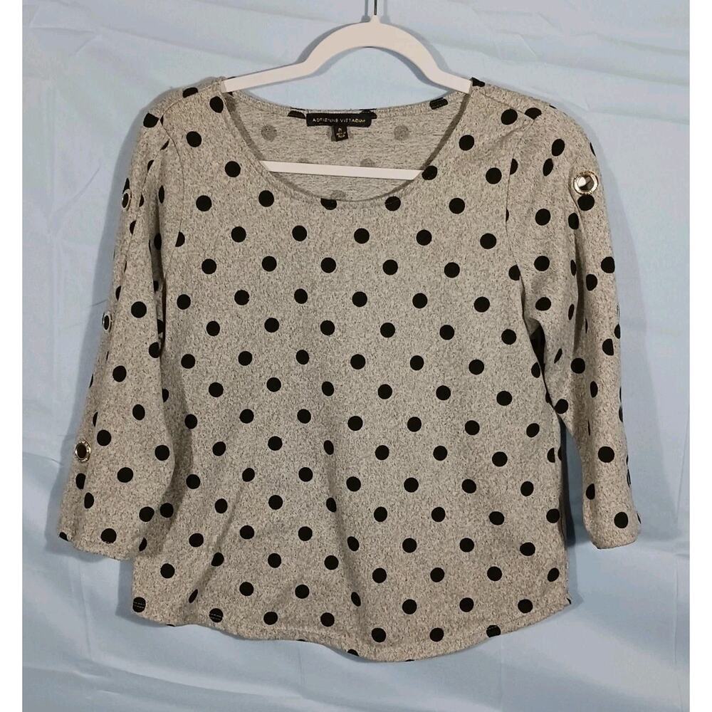 Adrienne Vittadini Womens PL Gray Polka Dot 3/4 Sleeve Top Grommets